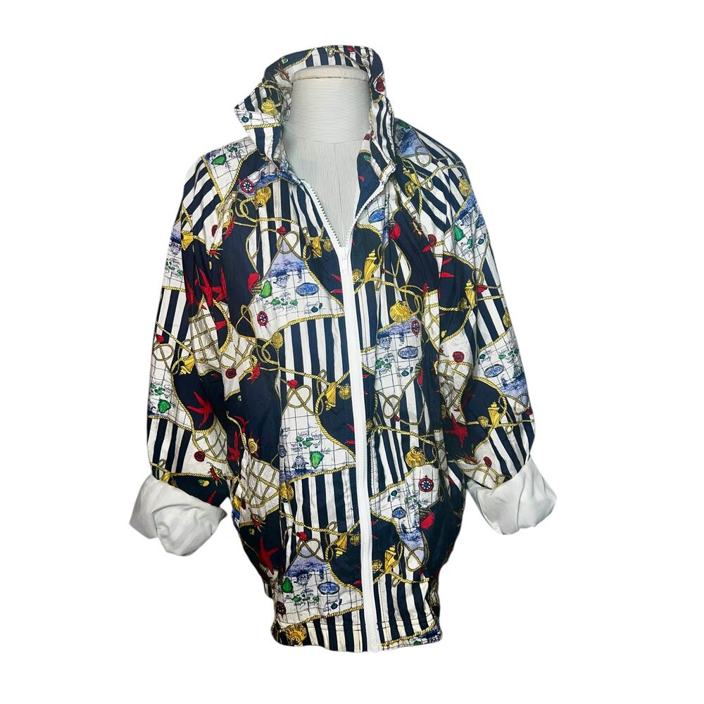 Vintage Nautical Coastal Duffel Sportswear Nylon  women's windbreaker jacket  XL